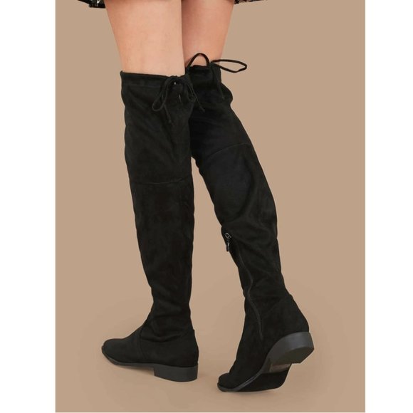 New Black Faux Suede Over The Knee High Boots - Picture 4 of 5